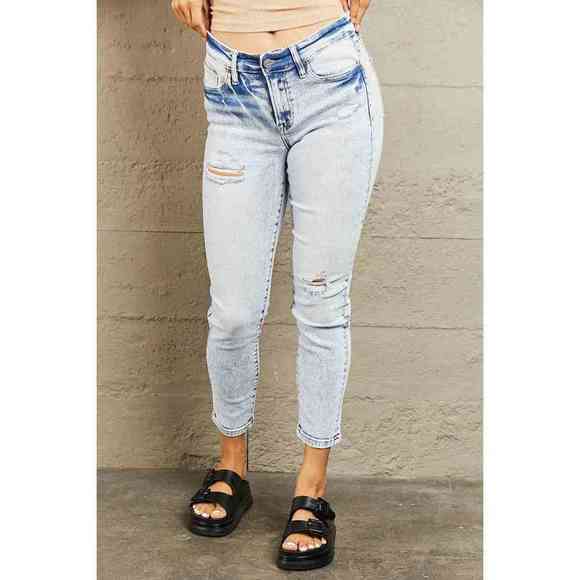 BAYEAS Mid Rise Acid Wash Skinny Jeans - Picture 3 of 5